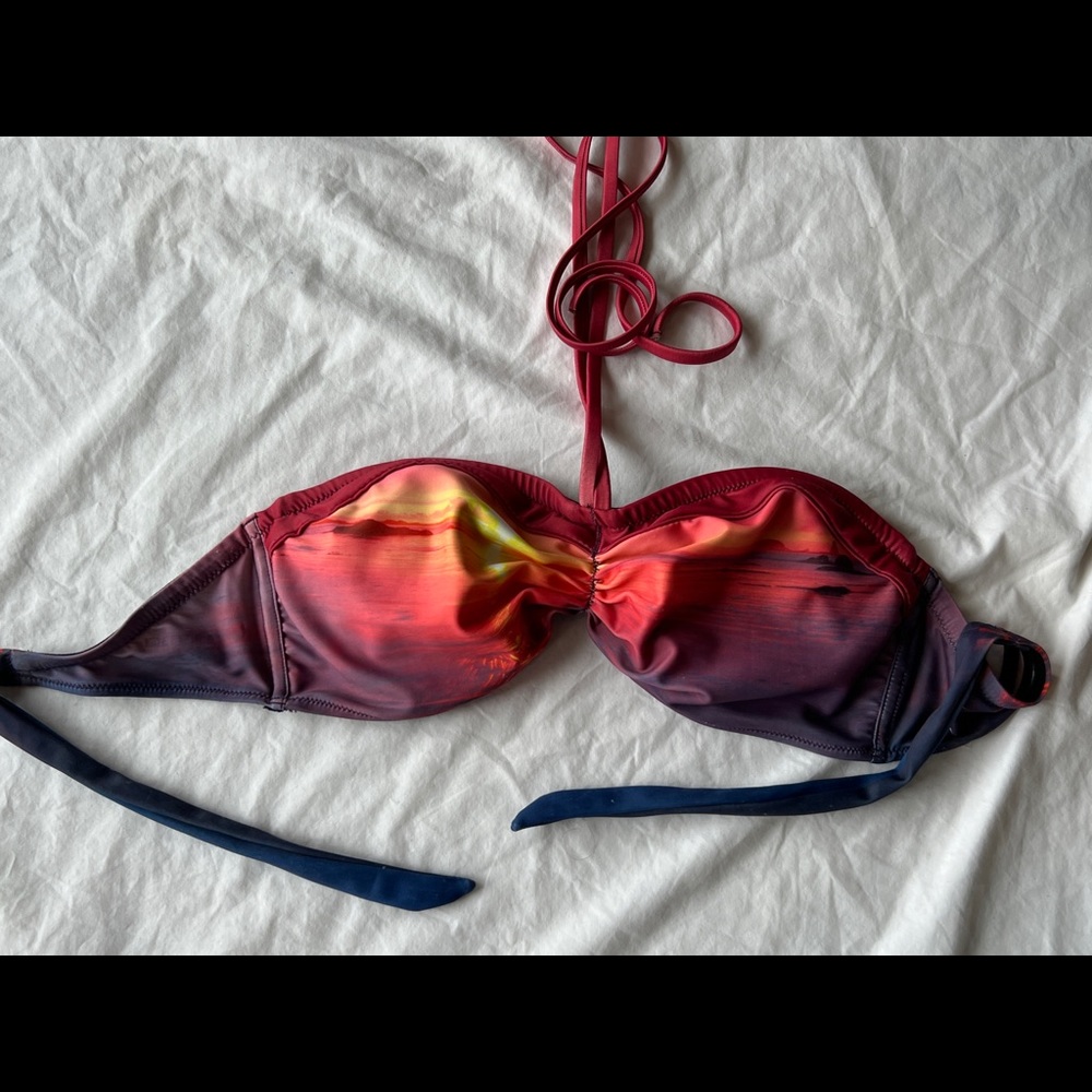 LaForma Bikini Halter Bra Top Sunset Red Orange M